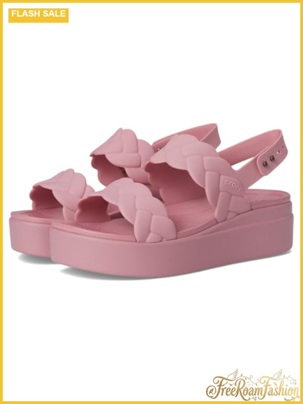 Crocs Woven Low Wedge Platform Sandals Slingback Buckle Open Toe Casual